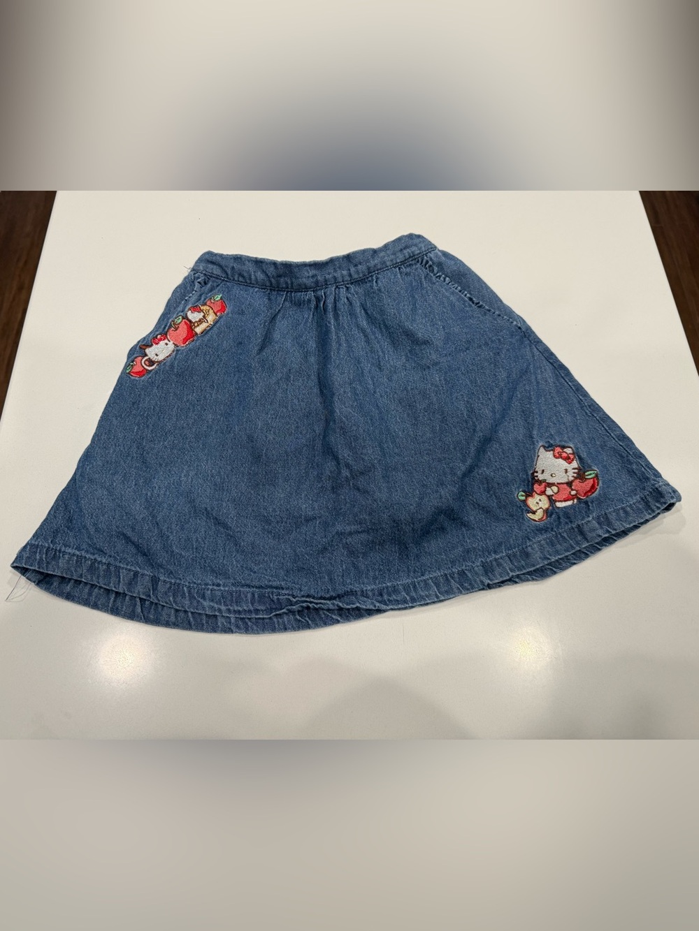 Vintage Hello Kitty Girls Denim Skort Size 5  Embroidered Elastic Waist Pockets